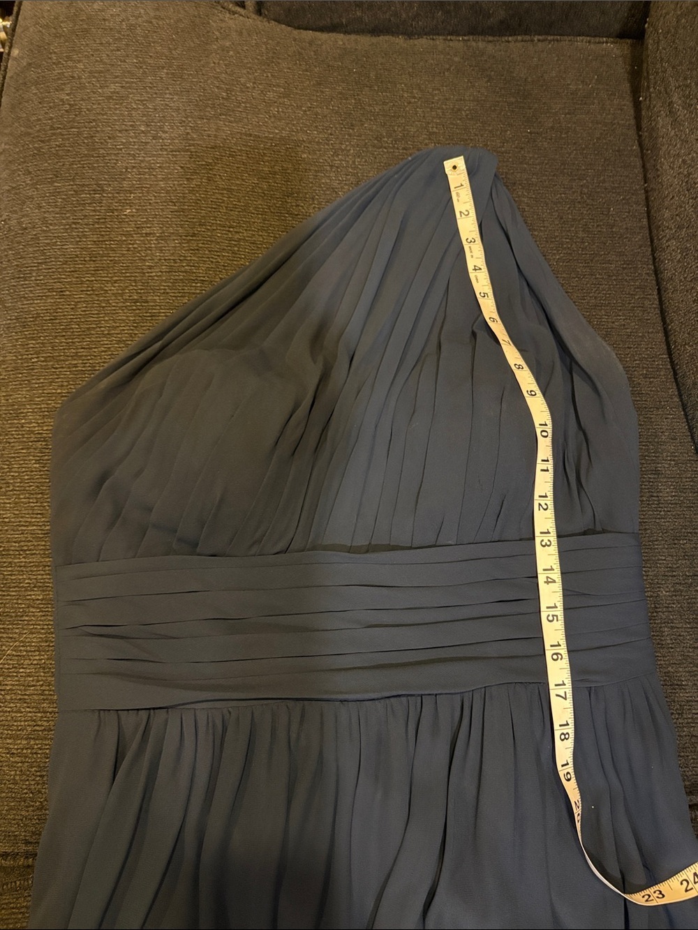 Camille La Vie One-Shoulder Navy Blue Chiffon Gown-Size 10 - Picture 15 of 16